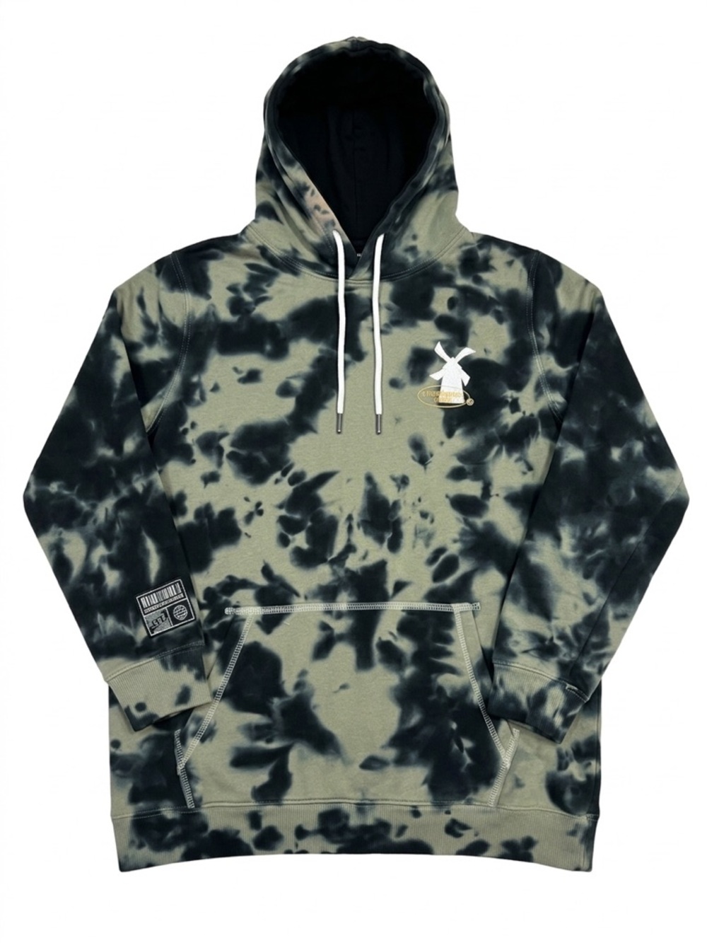 Dutch Bros Olive & Black Tie-Dye Hoodie with Windmill Patch
